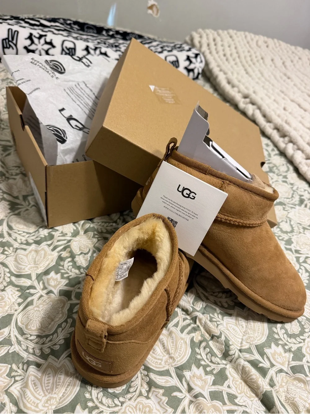 UGG Kids Chestnut Suede Mini Boots with Shearling